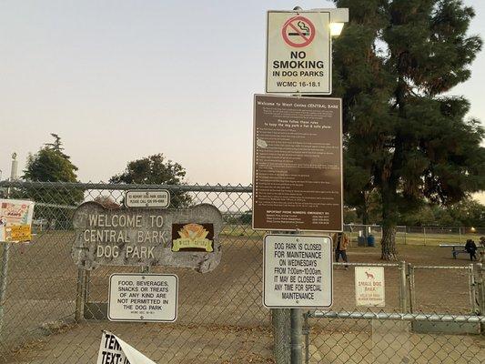 Signage for Dog Park Rules inside the big park.