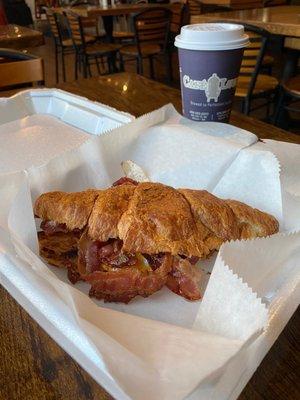 The Reg: Bacon, Egg, and CheddarButtered Croissant  Medium Reeses Reese's Latte