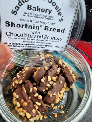 Chocolate dipped shortbread with peanuts.  Had a hard time choosing which to get.