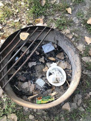 The trash in our fire ring from our first site.