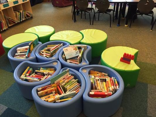 Fun little browsing bins and seating for board books.