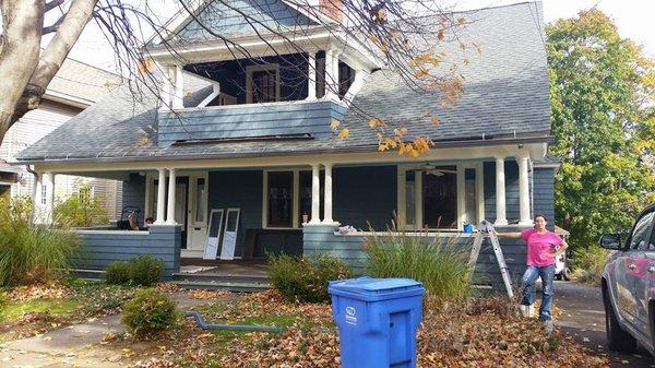 Exterior painting old cedar home