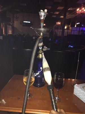 Peach moscato. Cabernet Sauvignon. And watermelon mint hookah with iced hose.