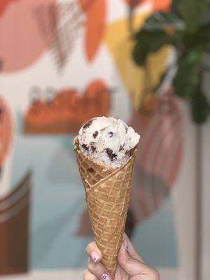 Waffle Cone (~$5) with Chocolate Cookie Cake & Cream and Caramelized Banana with Peanut Butter & Honey flavors