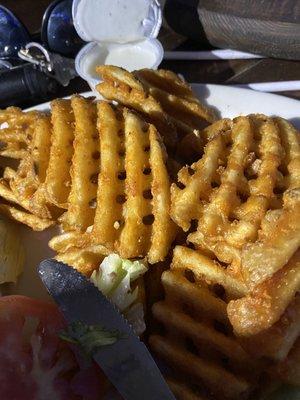 Battered waffle fries