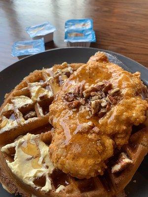 Chicken and pecan waffle