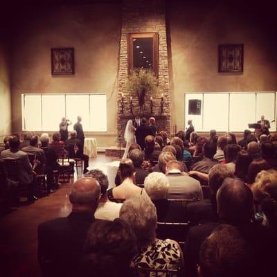 Wedding Ceremony in front of the Fireplace