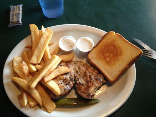 Grilled chicken with steak fries.