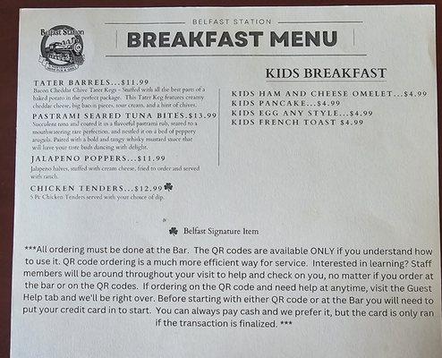 Breakfast menu as of 6/23/2024