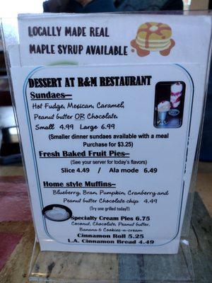 Dessert menu