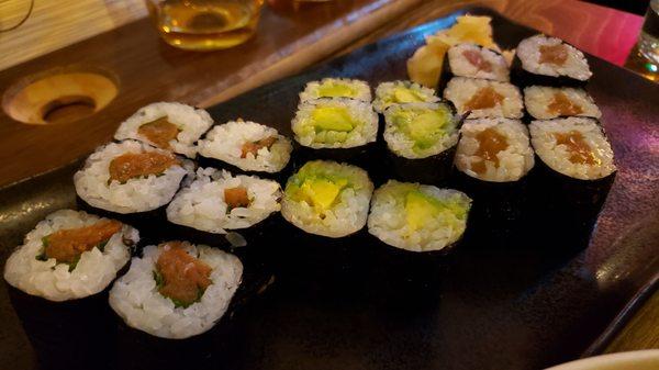 Ume shiso, avocado, kanypo (L to R, $8.50-$9.50), vegan by default. All fine but not amazing.