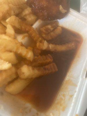 Waaayyy too much of a made up sauce that still had swirls meaning it was not mixed well. Don't like the fries with it either