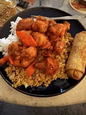 Sweet & Sour Pork, Shrimp Egg Roll , Plain Fried Rice