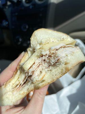 Stingy turkey and Swiss sandwitch. Where's the meat??????