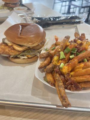 Nashville Chicken Sandwich: level 4 and grilled. Loaded fries