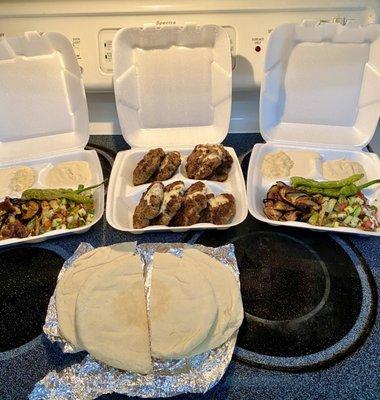 Two meals (meat for both put into one box for us), this shows 2  Kebab Plate dinners