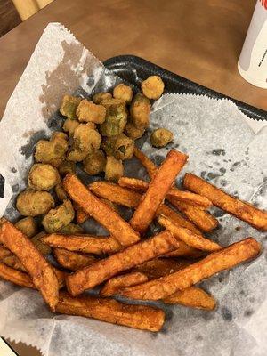 Fried okra and sweet potato fries