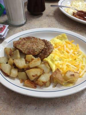 2 eggs, sausage, & home fries