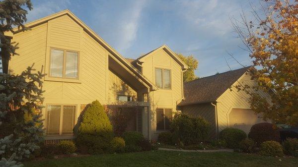 We are a siding contractor and painting contractor in Dayton Ohio. We replaced all the wood cedar siding and painted two coats on this home.