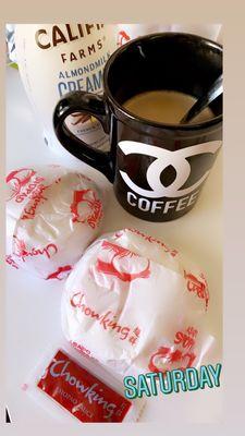 Breakfast coffee n Siopao (white bun with meat fillings)