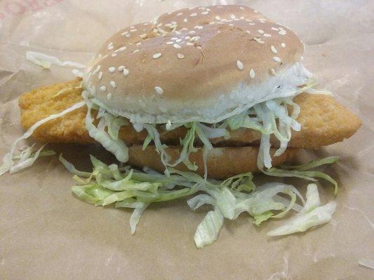 Classic fish sandwich, with tartar sauce, finely shredded lettuce ($2.99).