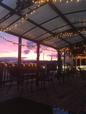 Night view of shared deck