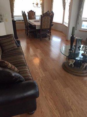 Hardwood installation in a living room.