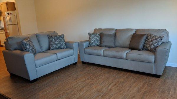 Our new couch set in our home! Thank you for your help, Pam!