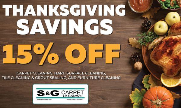 Big Thanksgiving Savings with S&G Carpet Cleaning this November