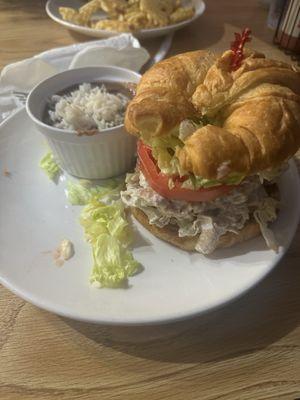 Chicken salad and rice and beans