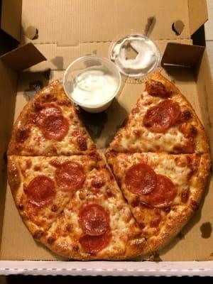 Pepperoni pizza! With ranch on the side