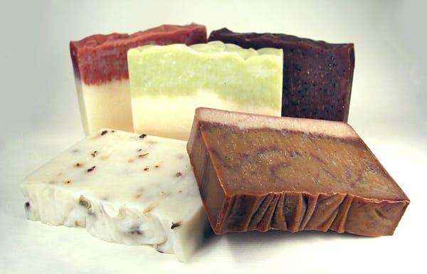 Cold process soaps made right in shop.