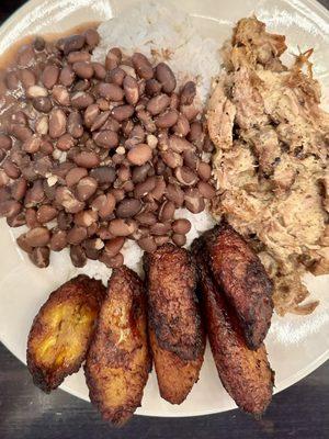 Pork Plate, Rice & Beans, Sweet Plantains