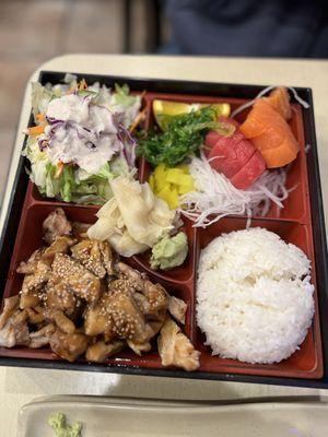 Chicken and sashimi bento $16.95