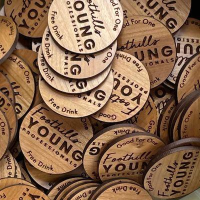 Our custom Foothills Young Professionals of Mount Airy drink tokens add a touch of class to every event