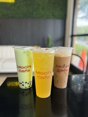 Honeydew MT, peach tea, Vietnamese coffee