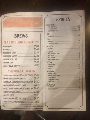 Drink menu