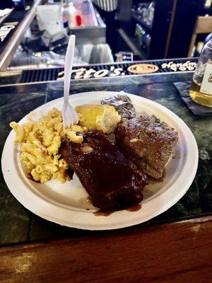 A unexpected and awesome gesture (FREE) from the bar during superbowl ,  Ribs , Mac n Cheese , and Corn on the cob ,  DELICIOUS