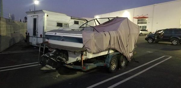 Boat ransacked and cover thrown off.