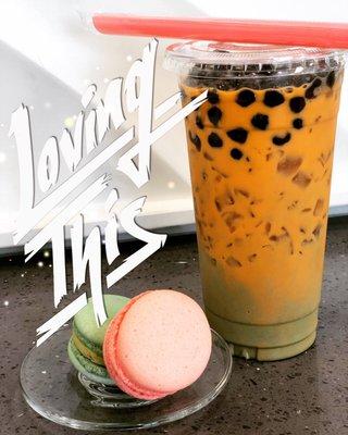 Macarons and boba milk tea