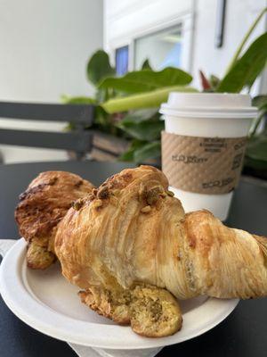 Delicious Pistachio Croissant and Double Shot Latte