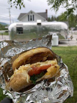 Breakfast sandwich - fried egg, cheddar, tomato, spinach