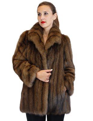 Natural Russian Barguzin Sable Fur Jacket w/ Diagonal Sleeves, Classic Design