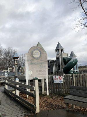 Playground entrance sign "Where Imagination Grows" thanks Clarksville Rotary Club (photo taken Feb. '20)