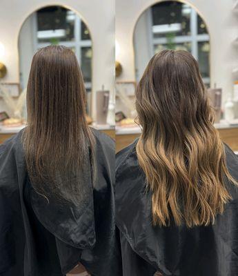 Length and volume achieved with hair extensions. She received  full length application.