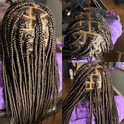 Knotless braid, silk press and kids braids