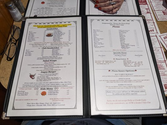 Menu at Town Spa Pizza