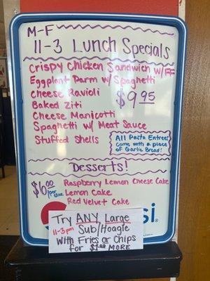 M-F LUNCH SPECIALS 11am-3pm   *DESSERTS VARY*