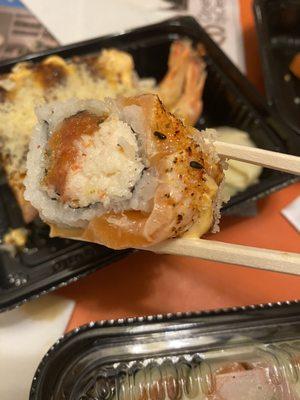 A piece of fire salmon roll