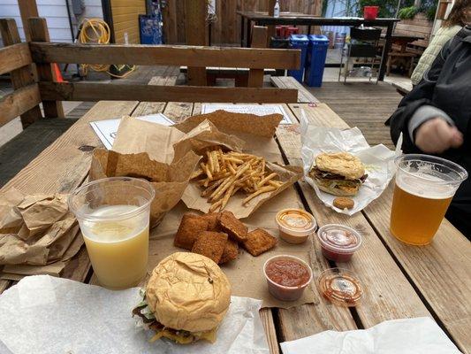 Burgers, fries, fried ravioli, fried pickles and craft beers.  50 bucks and well worth it!!